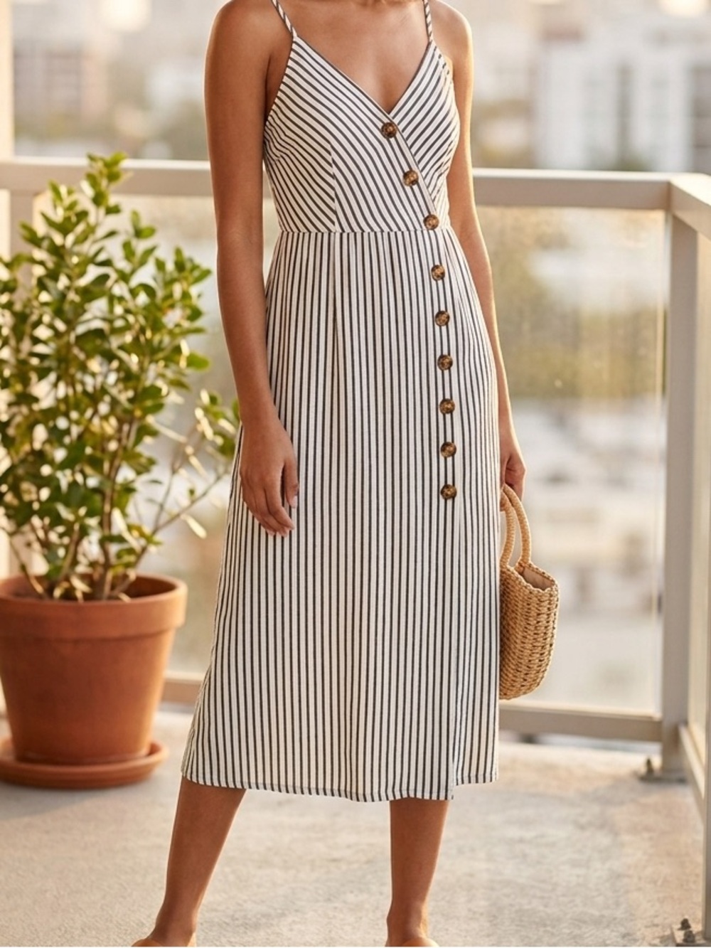 Urban Outfitters Striped Button Cami Sundress